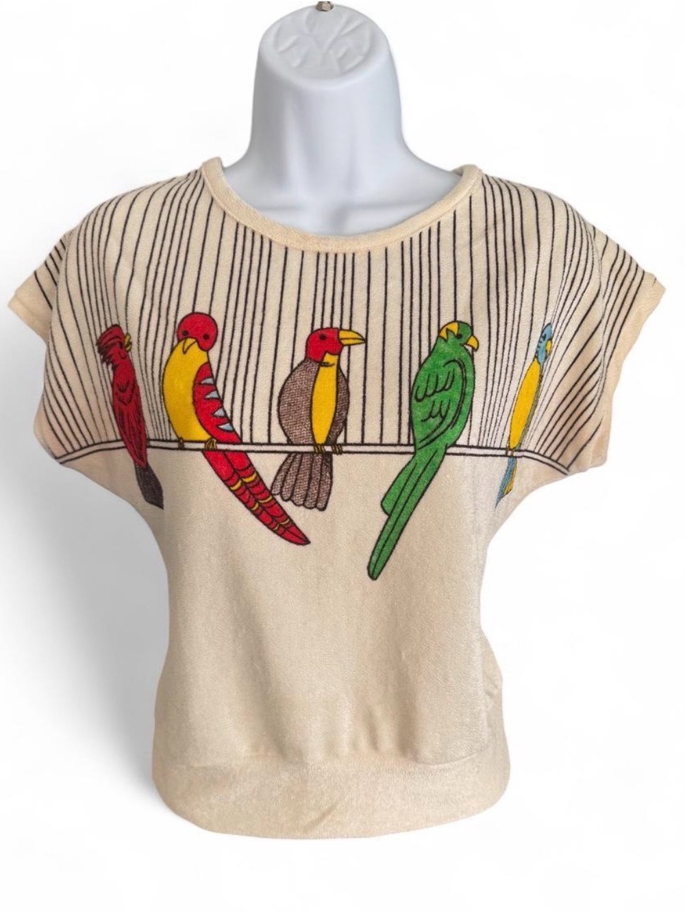 Cream Short-Sleeve Bird Graphic Top - Multicolor
